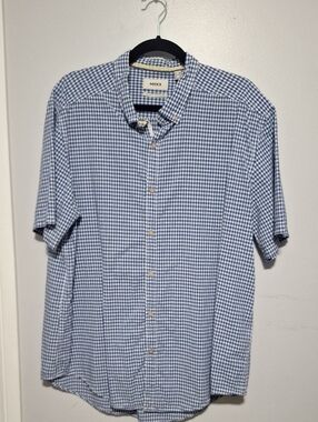Mexx Blue and White Gingham Short-Sleeve Button-Down Shirt